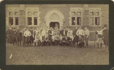 Victorious Class of 1893 in front of Jarvis Hall after the March 17, 1890 Cane Rush ('92 vs. '93). Photo credit: Trinity College Archives